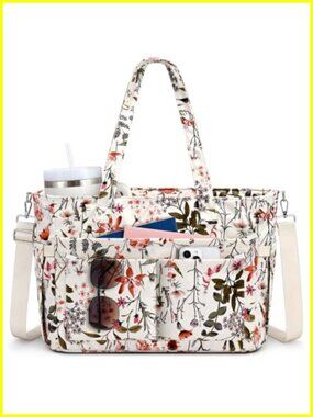 Corduroy Tote Bag for Women Laptop Work Tote with 19 Pockets